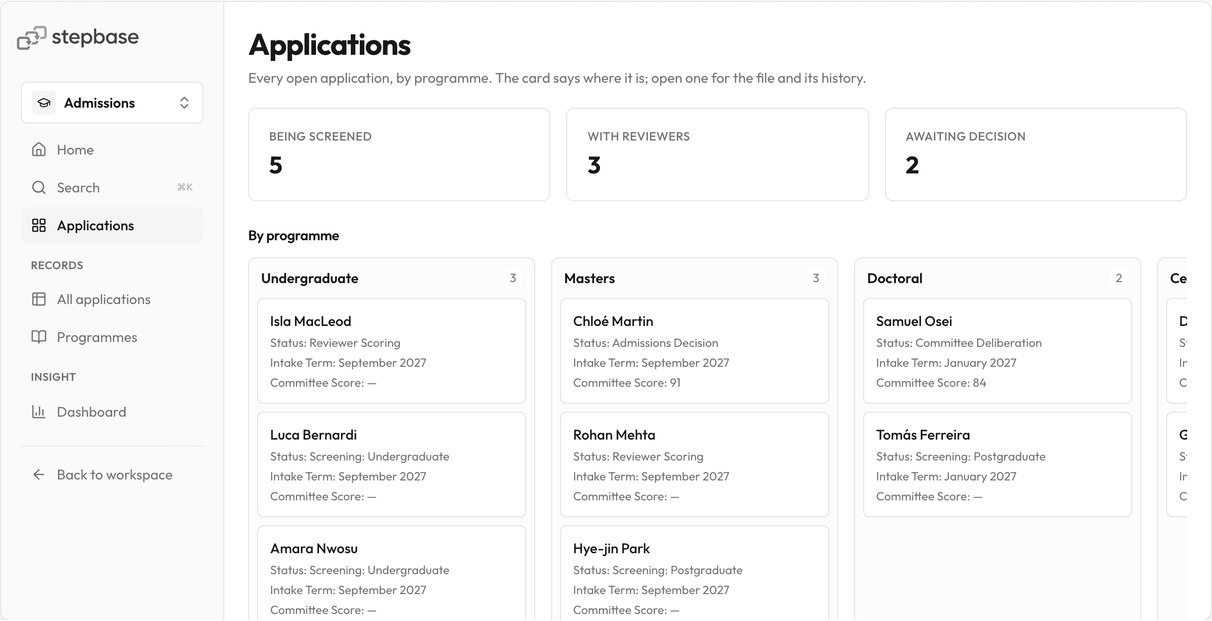 The Admissions app